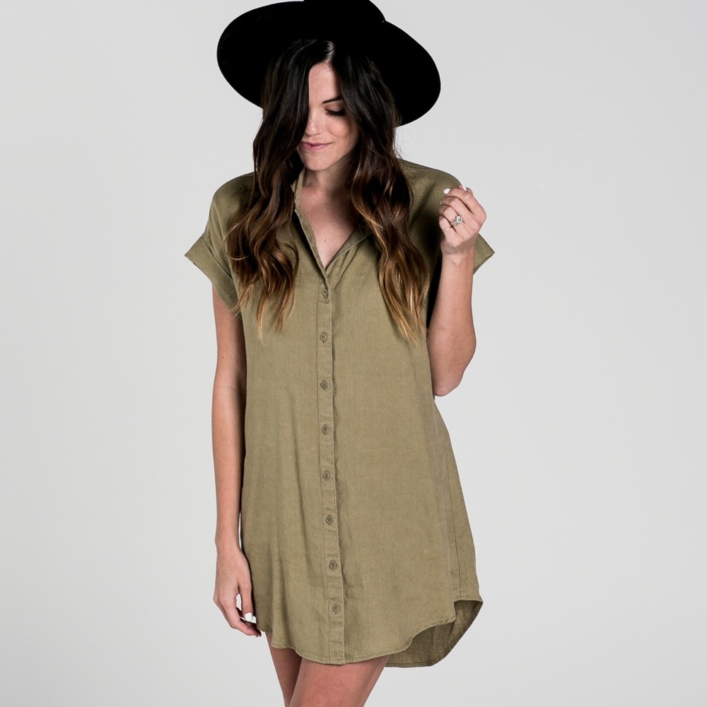 Olive button down shirt dress